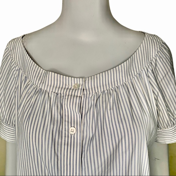 THEORY Poplin Blue & White Striped Scoop Neck Short Sleeve Blouse Size Small - Picture 7 of 16